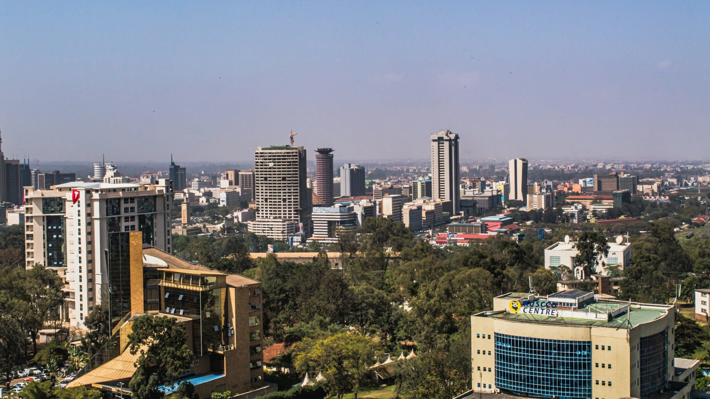 Nairobi city centre and greenery from above